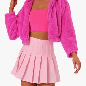 Allegra K Women's Vibrant Pink Teddy Jacket
